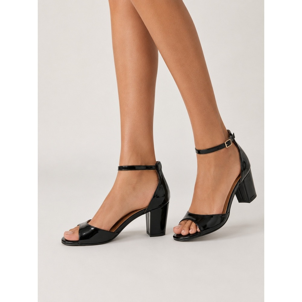 Vizzano Black Patent Ankle Strap Block‎ Heel Sandals Size 6 Made in Brazil
